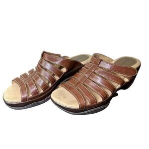 Rialto Valencia Open Toe Chunky Boho Mule Clog Strappy Wedge Brown Sandal Size 8